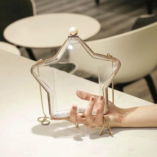 Fashion star shape transparent women shoulder bags designer metal handbags luxury chains crossbody bag clear pvc small purses