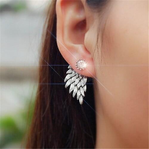 Lusion Jewelry Wholesale 2016 New Design Alloy Rhinestones Angels Wings Metal Stud Earrings Best Gift For Woman SJ-ED49