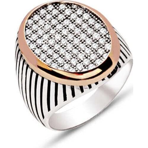 Silver White Zircon Stripe Case Men 'S Ring
