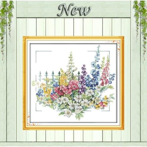 Garden colour flowers scenery Painting Counted Print on canvas DMC 14CT 11CT chinese Cross Stitch Needlework Kits Embroidery Set