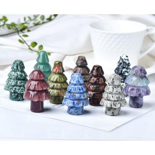 Natural Crystal Gem Mineral Christmas Tree Carving Home Decoration Ornaments DIY Healing Reiki Holiday Gift Collection