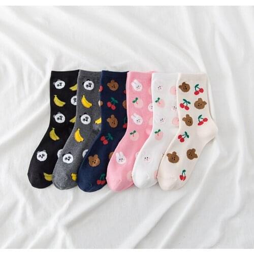 Cartoon Panda Cotton Socks Women Black Fashion Casual Bear Short Sock Fruit Animal Ladies Cute Female Funny Harajuku Banana Sox