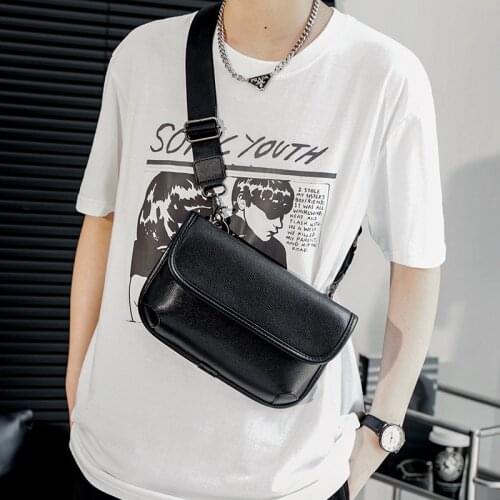 2021 New Men Small Crossbody Square Bag Pu Leather Black Color Street Style Small Shoulder Bag Mobile Phone Bag Diagonal Bag