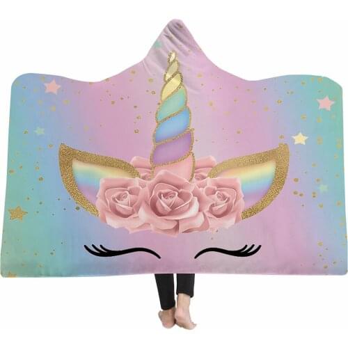 Blanket Throw Cartoon Printed Hooded Blankets Hoodie Weighted Warm Blanket For Bed Double Layer Thickened Home TZ-0010