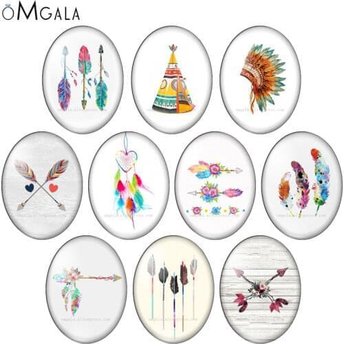 Boho Feather Dream catcher Arrow Patterns mixed 13x18mm/18x25mm/30x40mm Oval photo glass cabochon flat back Making findings