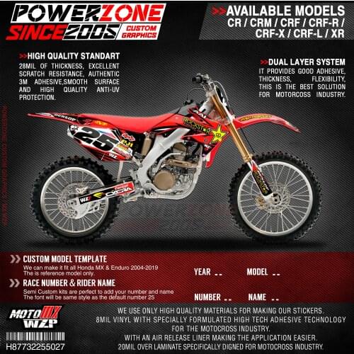 PowerZone Custom Team Graphics Backgrounds Decals 3M Stickers Kit For HONDA CRF250R 2004-2009 CRF450R 2002-2004 2005-2008 027