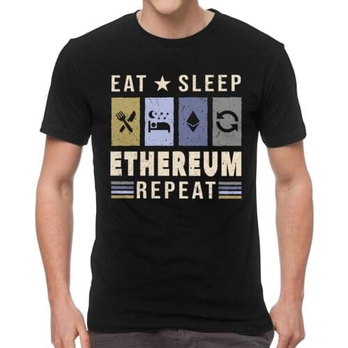 Retro Eat Sleep Ethereum T Shirts Men Short Sleeve Cotton T-shirt Geek Crypto Cryptocurrency Tee Fashion Tshirt Gift