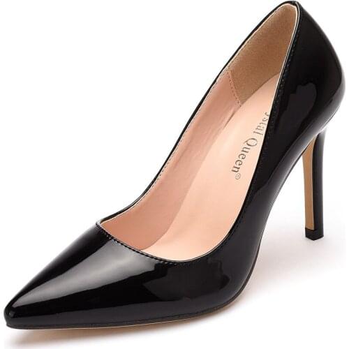 Crystal Queen Autumn Patent Leather Stiletto Concise Womens High Heels Pointed Toe Office Pumps Lady Sexy Party Wedding Shoe
