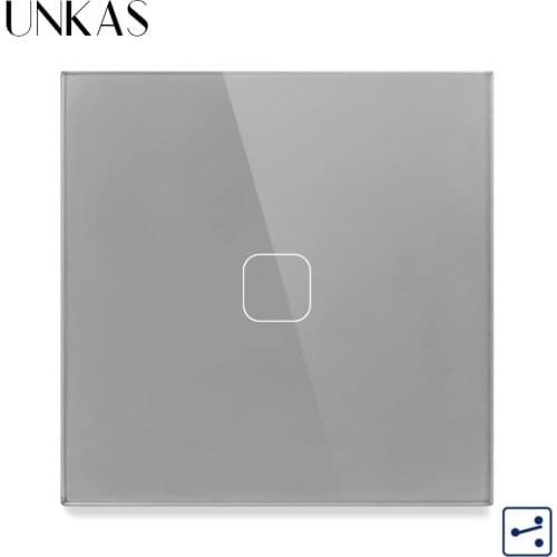 UNKAS Gray Crystal Glass Panel light switch EU Standard wall switch Touch Switch 1 Gang 2 Way Control Touch Screen Switch
