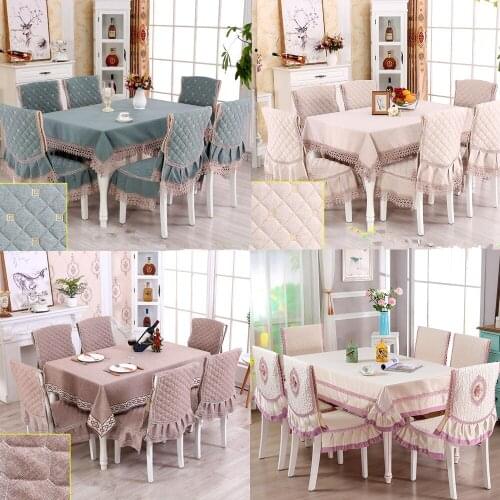 High-grade European Solid Color Table Cloth 1PCS Tablecloth 6PCS Chair Cover Modern Minimalist Non-slip dining Table Chair Set
