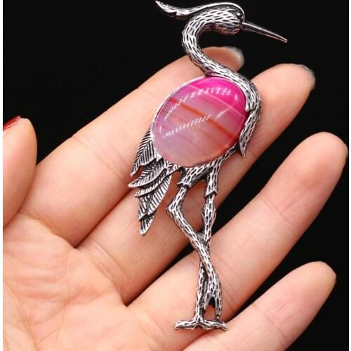 Natural Stone Brooches Lapis Lazuli Crane Pin Pendants for Women Weddings Banquet Party Brooches Pins Gifts Size 30x80mm