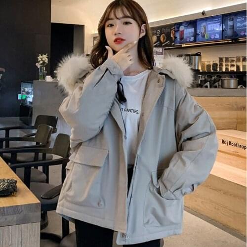 Womens Cotton-padded Clothes Short Hooded Down Cotton Padded Jacket Women Korean Loose 2021 Winter Pocket Coat Female