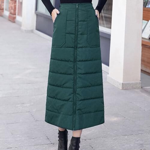 Women 2020 Autumn Winter Casual Solid Color Skirts Female High Waist Thick Warm Skirts Ladies Down Cotton A-line Skirts J08