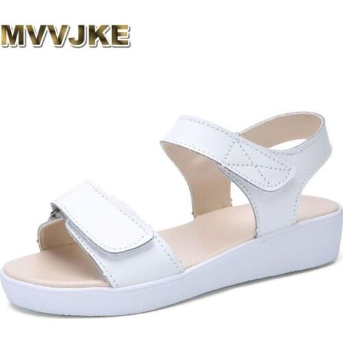 MVVJKE New 2021Split Leather Women Sandals Fashion Summer Shoes Sweet Open Toe Hook Loop Casual Flat Sandals Women Summer Sandal
