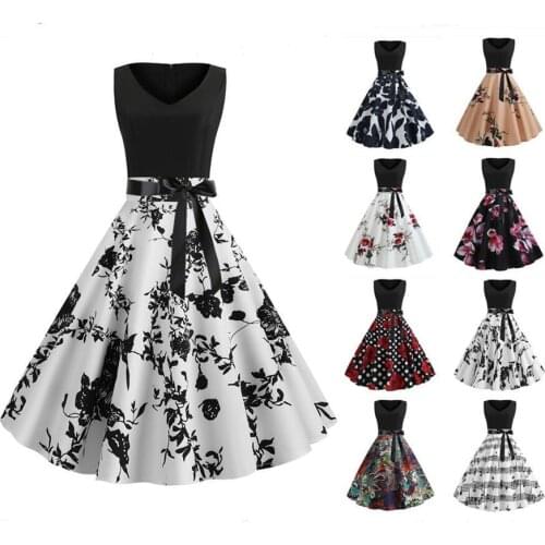 Womens Summer Dresses Women Robe Elegant Vintage Retro Swing Rockabilly Dress High Waist Floral Runway Sundress Tunic vestidos