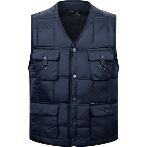 Winter Men Cotton Warm Vest Velvet Waistcoat Male Sleeveless Jacket Multi-pocket Vest Casual Baggy Zipper For Man Plus Size 4XL
