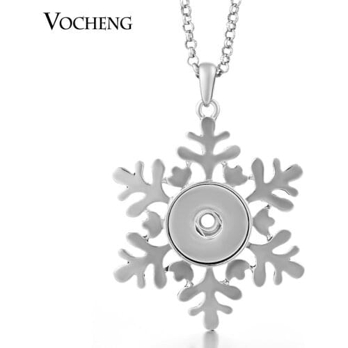 10pcs/lot Vocheng Snap Button Charms Jewelry Christmas Gift 18mm Snowflake Pendant Necklace with Stainless Steel Chain NN-271*10