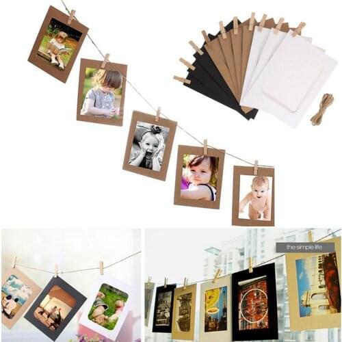10Pcs Hanging Craft Paper Picture Frames Wall Photo Frame Holder with Clip for Baby Shower Wedding Christmas Home Decoration