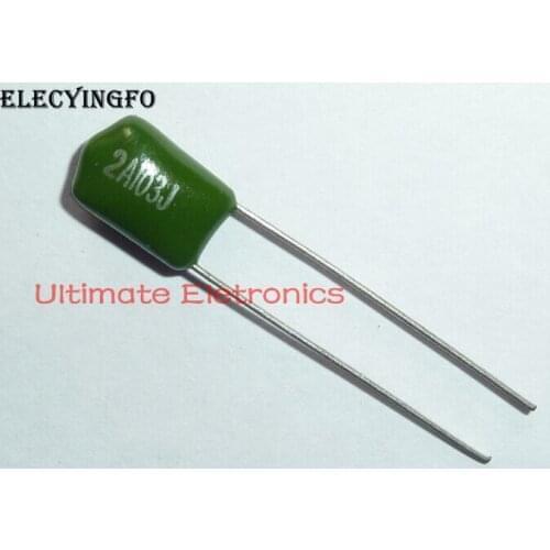 100pcs Mylar Film Capacitor 100V 2A103J 0.01uF 10nF 2A103 5% Polyester Film capacitor