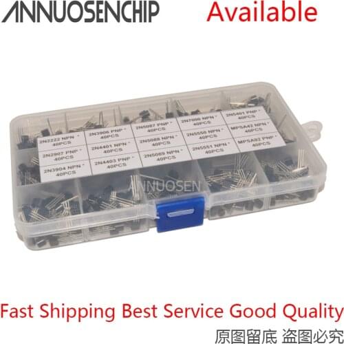 15Values x40 600pcs TO-92 Transistor Assortment Assorted Kit 2N2222 2N3904 2N3906 2N5088 2N5089 2N7000 MPSA42 MPSA92 etc