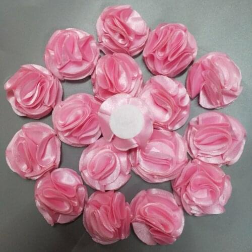 20Pieces/Bag Pink Satin Rose Handmade Size 3.5CM Fabric Roses Ribbon Flower Hand DIY Wedding Bouquet Material Hair Accessories