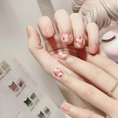 24pcs False Nails With Glue Flower Field Rose Short Nail Sticker Finished Fake Nails With Design Press On Nail Short For Girls D
