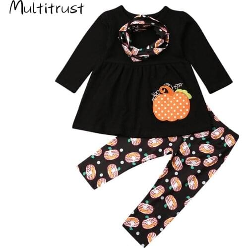 1-5Years Toddler Kids Baby Girl Halloween Long Sleeve Top Dress Pants Legging +Headband 3pcsOutfit Clothes