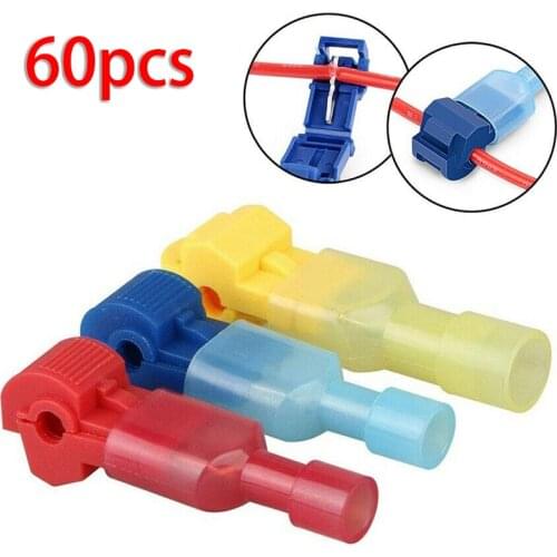 60PCS Quick Splice Wire Terminal Connectors Combo Kit Insulated 22-10 AWG T-Taps Self-stripping Electrical Tap Connectors