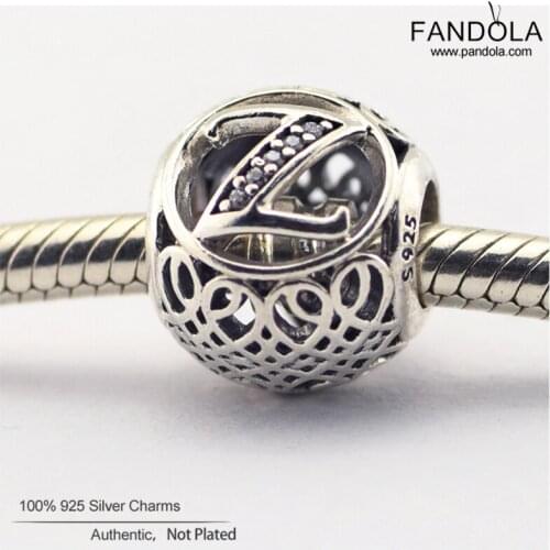 Authentic 925 Sterling Silver Clear CZ Alphabet Z Vintage Charm Beads for Jewelry Making Fits Original Bracelets Berloque