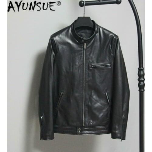 AYUNSUE Genuine Leather Jacket Men Spring Fall 100% Goatskin Leather Coat Men Clothes 2020 Motorcycle Jacket Campera Hombre