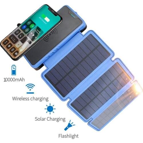 10000mAh power band Wireless Solar energy Mobile Power Supply Folding Charger wireless charger for iphone 8 X samsung s9 s8 s7