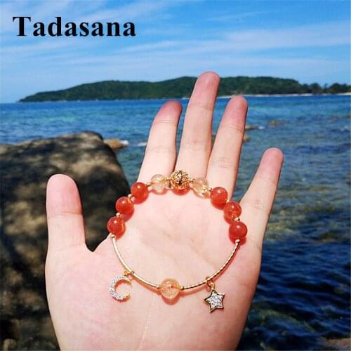 Natural Stone Bracelet For Women Accessory Friendship Bracelets Bead Chain Sunstone Citrine Star 925 Silver Jewelry Crystal Gift