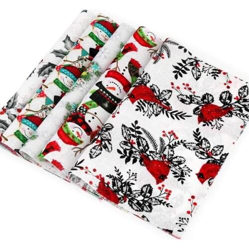 Dailylike 5 Pcs Christmas Cotton Fabric Christmas Fabric Quilting Fabric Precut Fabric Bundles for DIY Craft Christmas Party