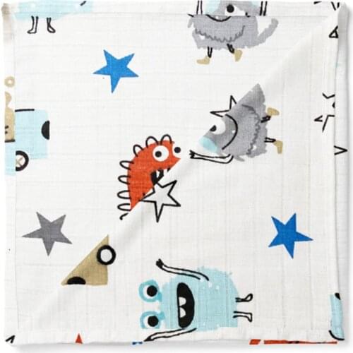 Baby Müslin Fabric Cute Monsters Turquoise