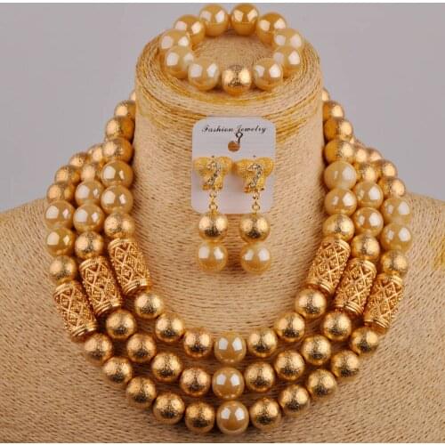 Dubai Gold African Beads Jewelry Set Women Costume Necklace Nigerian Wedding Bridal Jewelry Sets