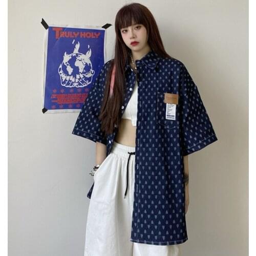 Retro Washed Denim Jacket 2021 Summer New Loose Short Sleeve Blue Jacket Coat Female Plus Size Turn-Down Collar Single-Breasted