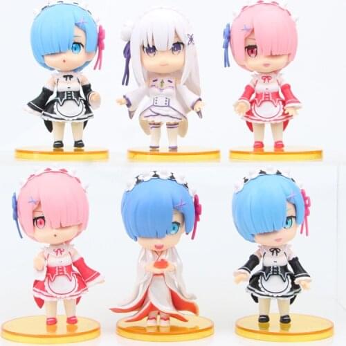 6Pcs/Set Rem Ram Emilia PVC Action Figure Anime Re:Life In A Different World From Zero Collectible Model Doll Toys Gift for Kids
