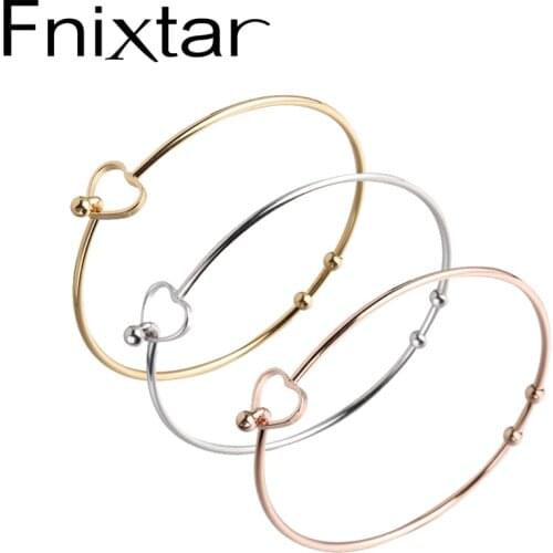 Fnixtar 2mm Thickness Wire Bangle Stainless Steel Open Love Heart Bracelets Bangle 60mm 10piece/lot