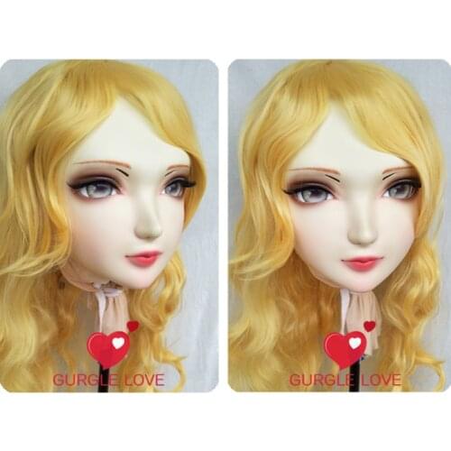 GL052) Sweet Girl Resin Half Head BJD Kigurumi Mask With Eyes Cosplay Anime Role Lolita Mask Crossdress Doll