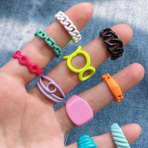 10Pcs Hot Summer New Colorful Enamel Ring for Women Simple Female DIY Rings Wedding Party Jewelry Gift