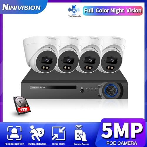 5MP POE Video Surveillance 4 Cameras Kit 4CH POE NVR 4K Security Camera System Set Two Way Audio CCTV IP Camera System Kit 5MP