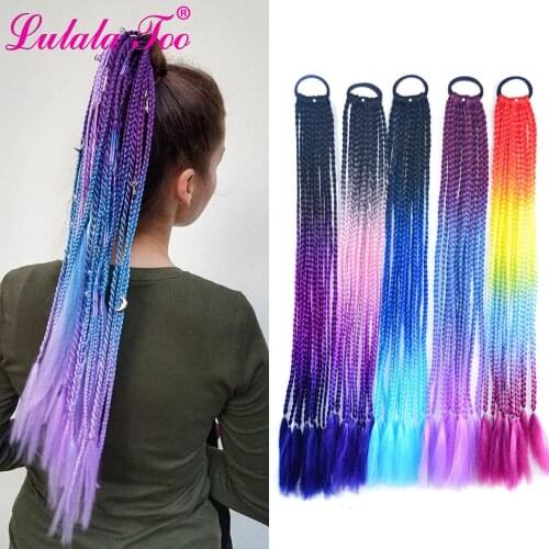 Ponytail Hairpiece With Rubber Band Hair Ring Chignon 24inch Crochet Braid Synthetic Pony Tail Hair Extension Rainbow Wig