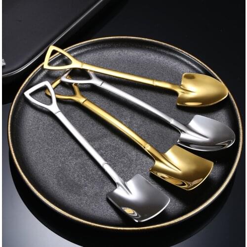 Cute Square Head Spoon Kitchen Gadget Stainless Steel Iron Shovel Spoon Coffee Ice Cream Spoon Engineering Shovel Retro
