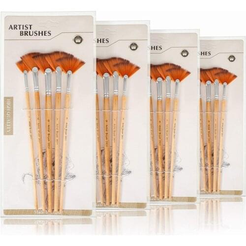 Fan Paint Brush Set Nylon Hair Acrylic and Oil Brushes 5Pcs Drawing Brushes Painting Tools for Watercolor Paints Craft Supplies