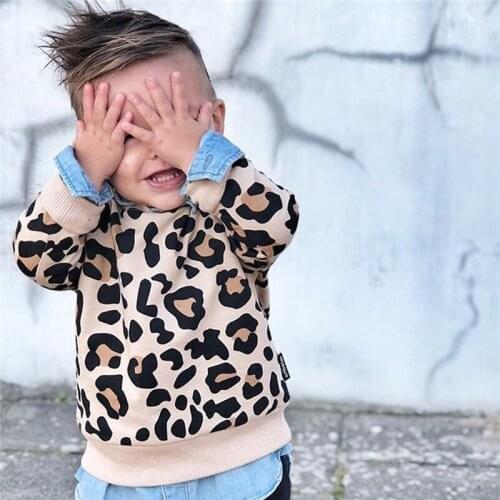 1-7T Toddler Kids Baby Boy Girl Clothes long sleeve leopard print Sweatshirt Fashion cotton Top Cute hoodies children outfit