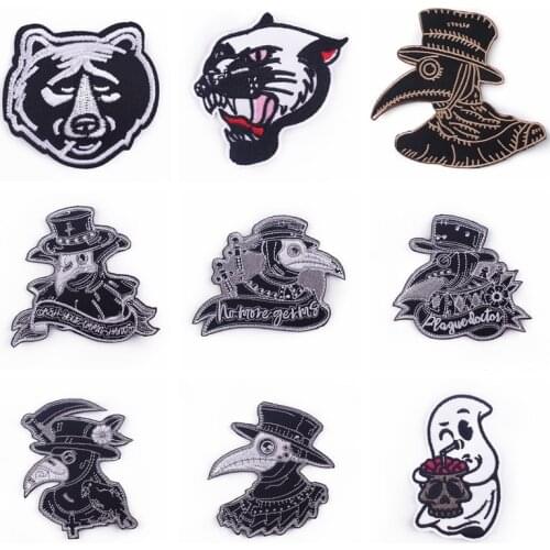 Plague Doctor Beak Face Patch DIY Embroidery Patches for Clothing Appliques For DIY T-shirt Punk Skull Embroidered Badges Patch