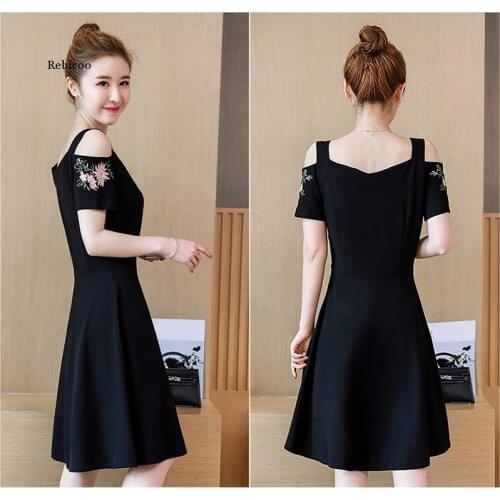 Womens Fashion Dress Strapless Shoulder A-line Dress Black