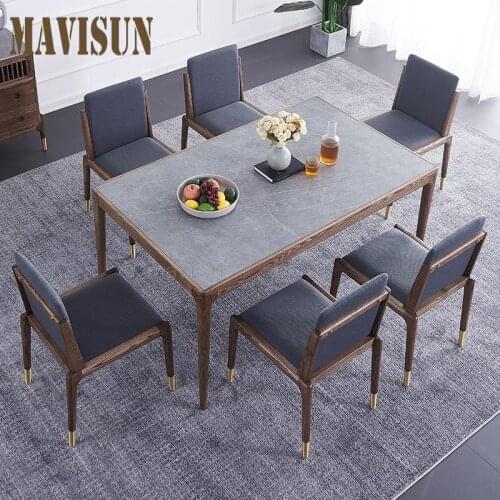 Rectangular Rock Slab Solid Wood Dining Table Household Nordic Light Luxury Small Apartment Dining Table And Chair Combination