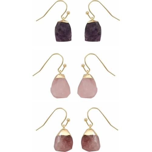 QIMOSHI 3Pairs Natural Raw Crystal Dangle Drop Earrings Fashion Tumbled Stone Reiki Stud Earring Jewelry for Women Gril Gift Box