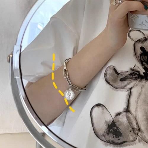 Retro Made Old Avatar Gold Coin Bracelet Tide Ins Simple Personality Cold Wind Chain Bracelet